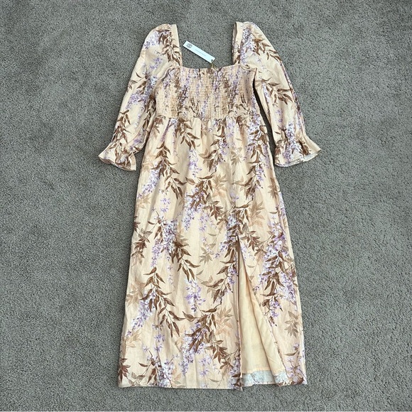 House of Harlow 1960 Womens Size M Linen Floral Midi Dress